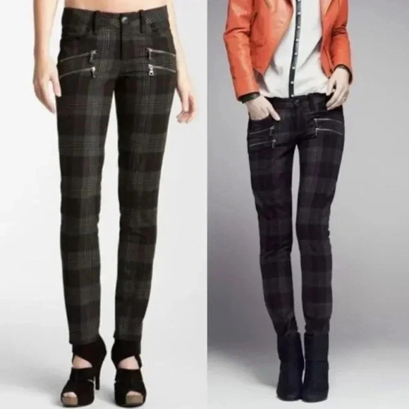 PAIGE Pants - EUC Paige Edgerton Black Gray Red Plaid Zippered Skinny Moto Pants Size 6